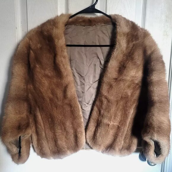 Vintage 50s Mink Stole Pockets Emba Pastel Natural Brown Mutation Mob Wife Glam - Picture 1 of 15